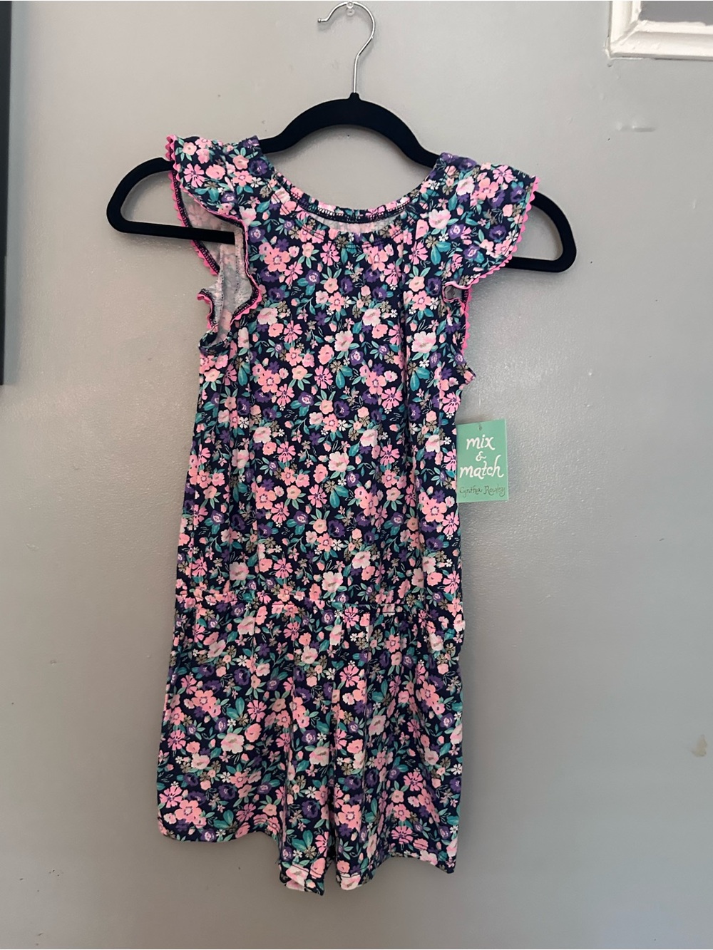 Justice Navy Floral Romper with Pink & Green Accents